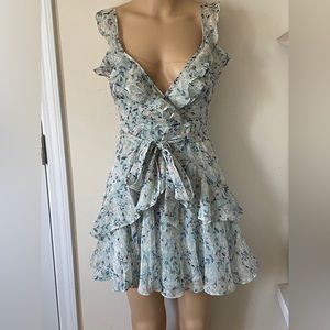 Ruffled chiffon floral mini dress